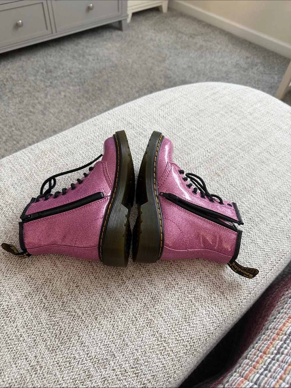 Dr. Martens Pink Glitter Lace-Up Combat Boot